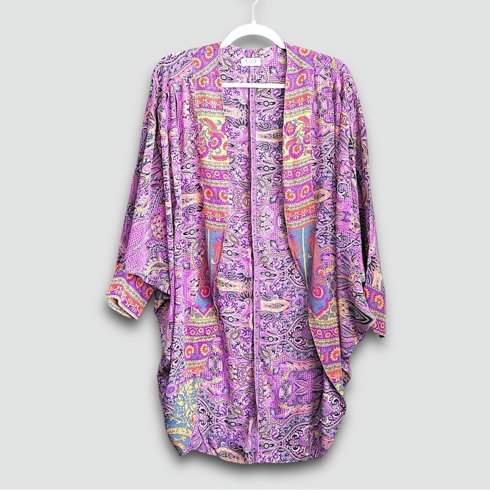 GURU For Life Paisley Print Lightweight Cocoon Kimono with Bold Floral Trim